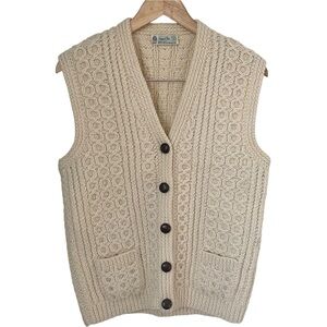 Made in Ireland Handknit Fisherman Sweater Vest Small Chunky Cable Knit Grandma